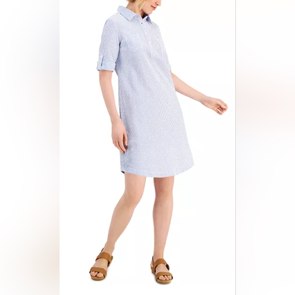💚 Karen Scott Seersucker Shirt Dress